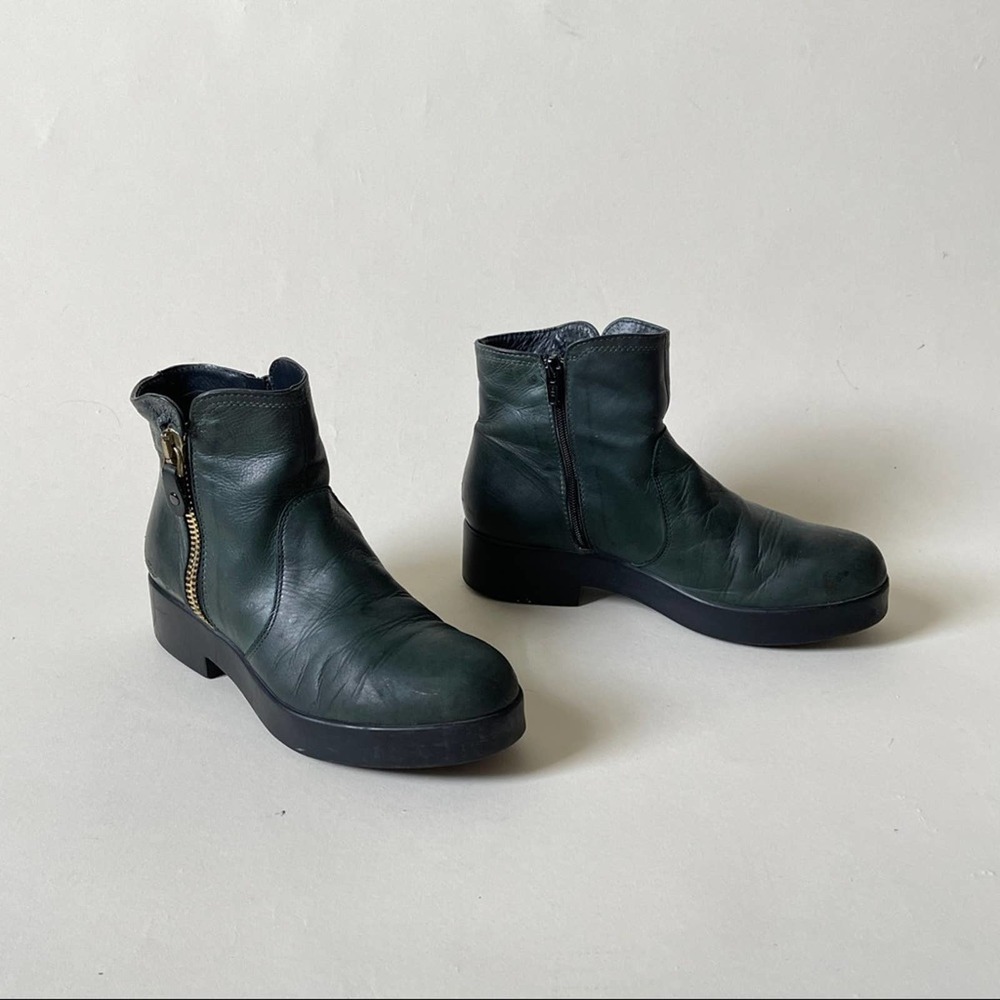 PIAMPIANI Teal Platform Double Zip Leather Chunky Boots Size 37